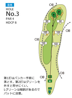あさひヶ丘カントリークラブ 日光3番ホール コース図