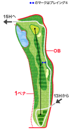 八女上陽ゴルフ倶楽部 IN14番ホール コース図