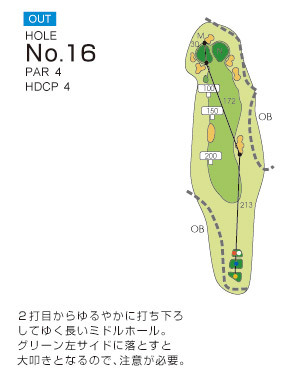 福岡レイクサイドカントリークラブ IN16番ホール コース図