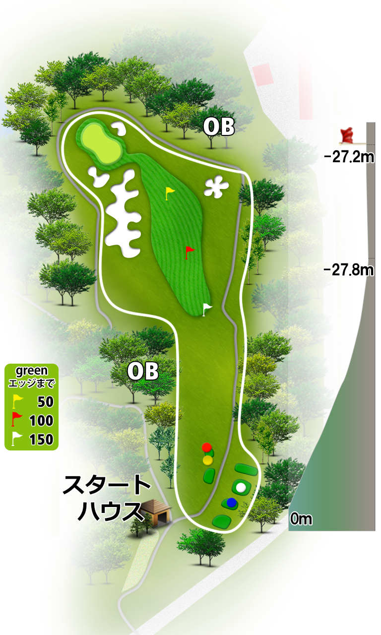 花祭ゴルフ倶楽部 OUT1番ホール コース図
