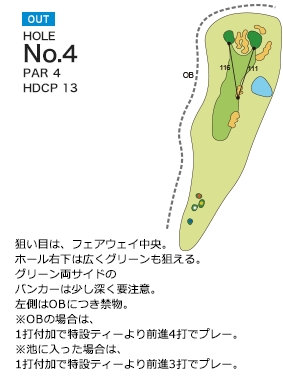 阿見ゴルフクラブ OUT4番ホール コース図