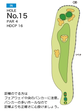 皐月ゴルフ倶楽部 天拝コース IN15番ホール コース図