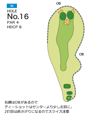皐月ゴルフ倶楽部 天拝コース IN16番ホール コース図