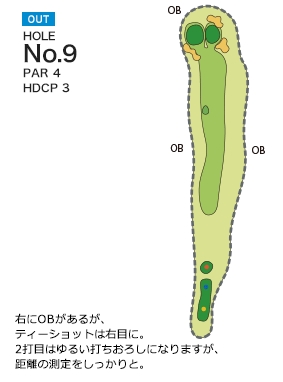 皐月ゴルフ倶楽部 天拝コース OUT9番ホール コース図