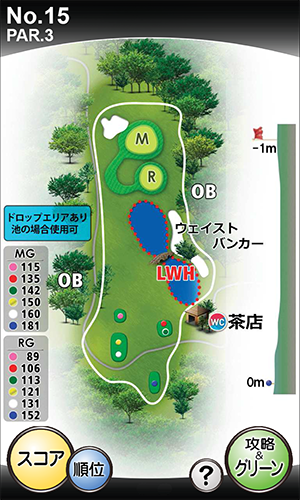 中須ゴルフ倶楽部 IN15番ホール コース図
