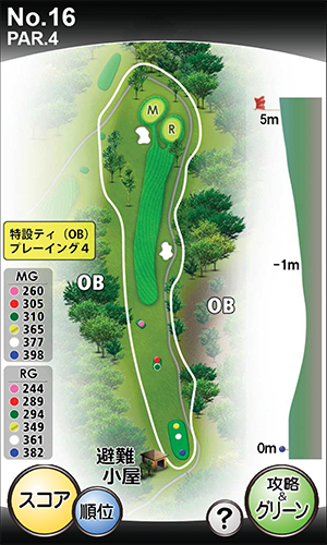 中須ゴルフ倶楽部 IN16番ホール コース図
