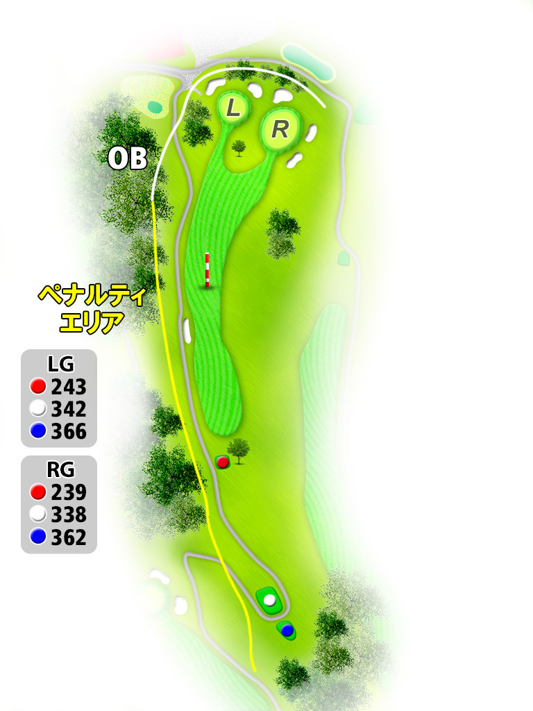 房州カントリークラブ OUT9番ホール コース図