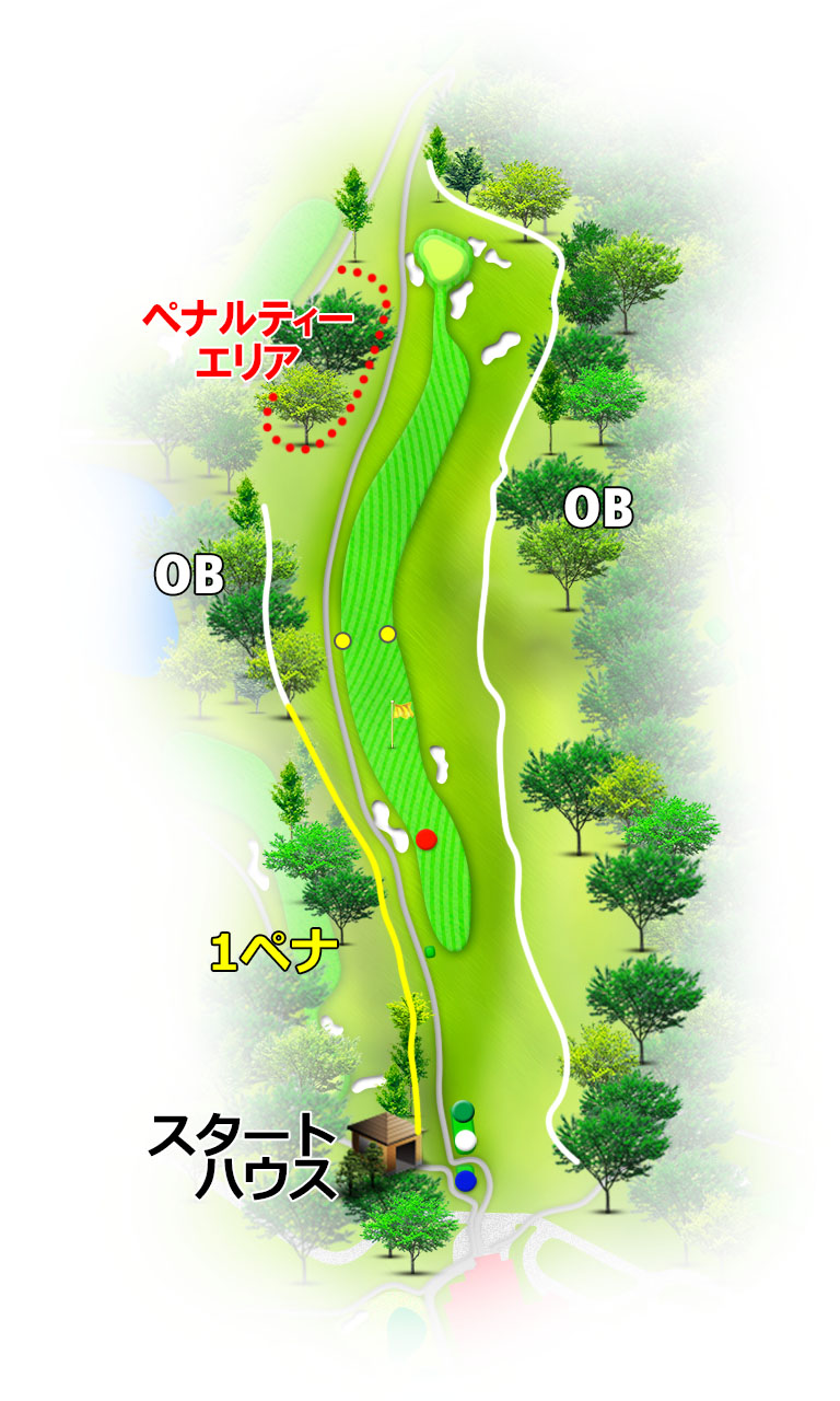 小名浜カントリー倶楽部 西コース1番ホール コース図