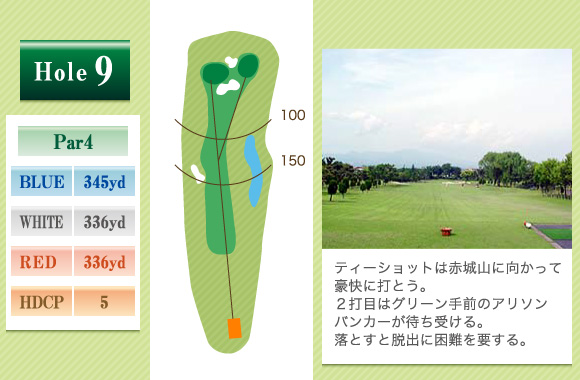 前橋ゴルフ場 OUT9番ホール コース図