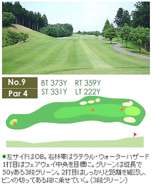 琵琶池ゴルフ倶楽部 OUT9番ホール コース図