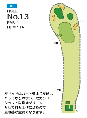 法隆寺カントリー倶楽部 IN13番ホール コース図