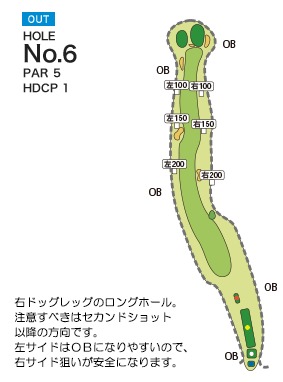 法隆寺カントリー倶楽部 OUT6番ホール コース図