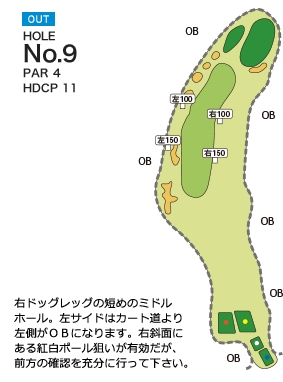 法隆寺カントリー倶楽部 OUT9番ホール コース図