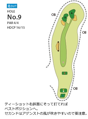 東広島カントリークラブ 北OUT9番ホール コース図