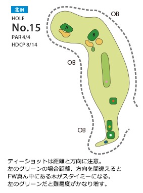 東広島カントリークラブ 北IN15番ホール コース図