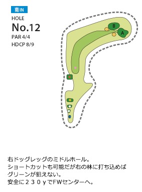 東広島カントリークラブ 南IN12番ホール コース図