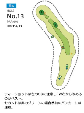 東広島カントリークラブ 南IN13番ホール コース図