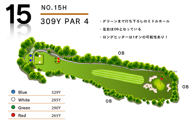 四万十カントリークラブ IN15番ホール コース図