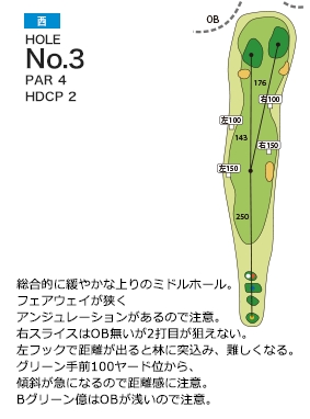 大日向カントリー倶楽部 西コース3番ホール コース図