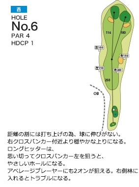 大日向カントリー倶楽部 西コース6番ホール コース図