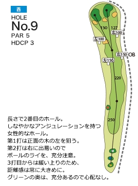 大日向カントリー倶楽部 西コース9番ホール コース図