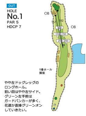 フォレスト三木ゴルフ倶楽部 OUT1番ホール コース図