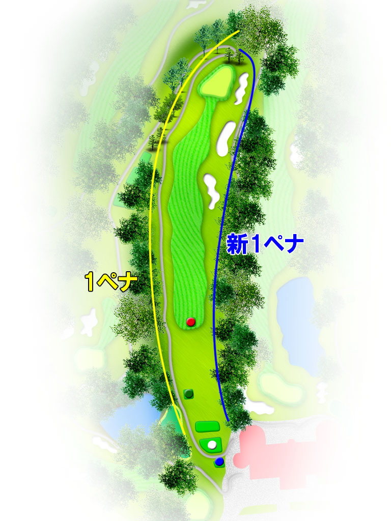 こだま神川カントリークラブ OUT1番ホール コース図