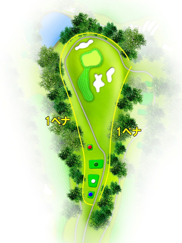 こだま神川カントリークラブ OUT2番ホール コース図