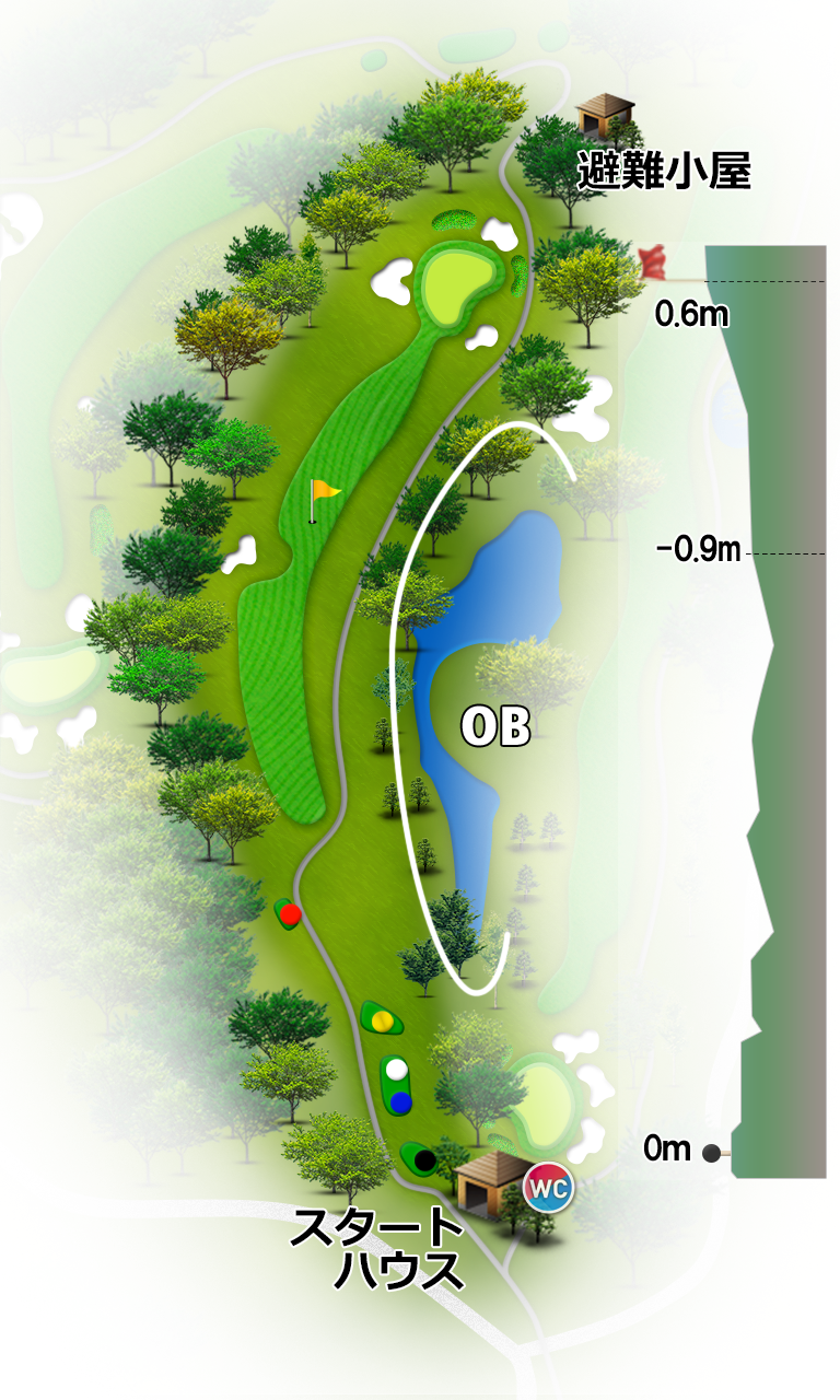 出島ゴルフクラブ（旧：富士ＯＧＭゴルフクラブ出島コース） OUT1番ホール コース図