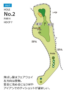 ムーンレイクゴルフクラブ 市原コース OUT2番ホール コース図