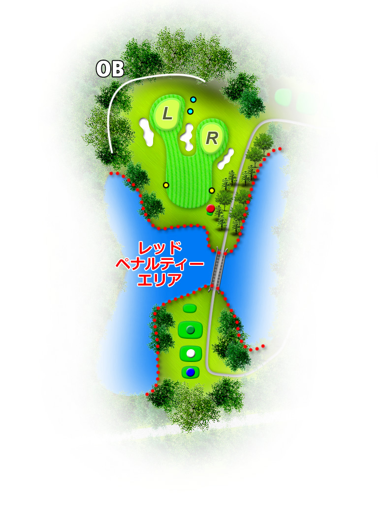 ひととのやカントリー倶楽部 OUT2番ホール コース図