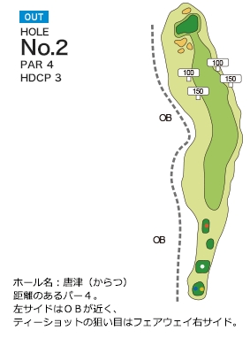 若木ゴルフ倶楽部 OUT2番ホール コース図