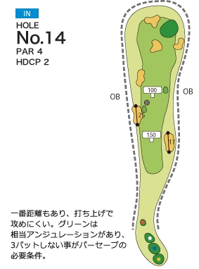 尾道ゴルフ倶楽部 IN14番ホール コース図