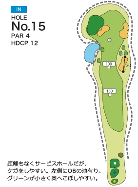 尾道ゴルフ倶楽部 IN15番ホール コース図