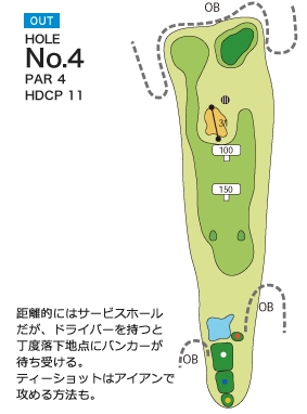 尾道ゴルフ倶楽部 OUT4番ホール コース図