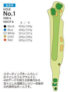 ＰＧＭ池田カントリークラブ 五月平コース1番ホール コース図