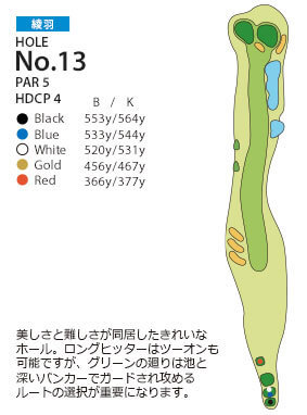ＰＧＭ池田カントリークラブ 綾羽コース13番ホール コース図