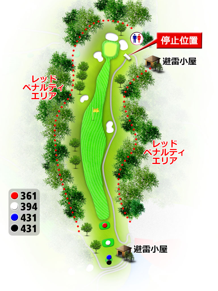 白水ゴルフ倶楽部 OUT1番ホール コース図