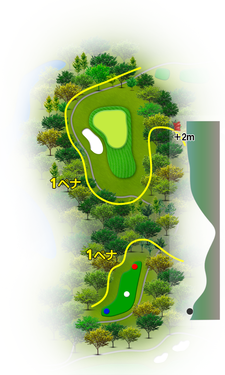 アドニス小川カントリー倶楽部 IN16番ホール コース図