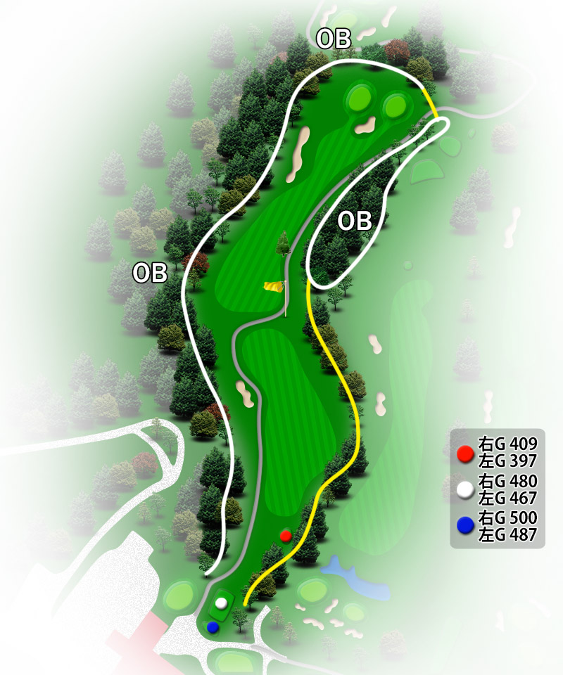 セントラル福岡ゴルフ倶楽部 OUT1番ホール コース図