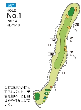 イーグルレイクゴルフクラブ OUT1番ホール コース図