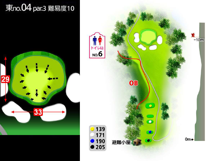 房総カントリークラブ 房総ゴルフ場 (36H) 東OUT4番ホール コース図