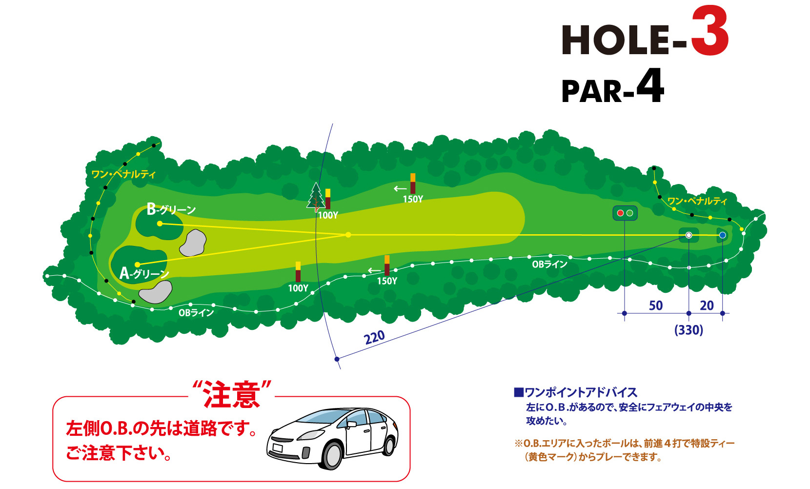 三甲ゴルフ倶楽部 富士コース (旧：富士国際ゴルフ倶楽部) 東コース(旧：乙女コースIN)3番ホール コース図