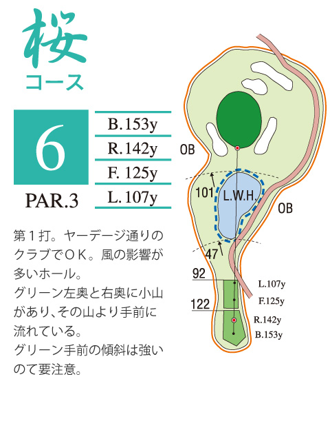 プレジデントカントリー倶楽部山陽 桜6番ホール コース図