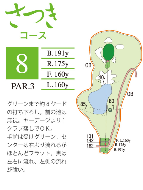 プレジデントカントリー倶楽部山陽 さつき8番ホール コース図