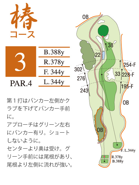 プレジデントカントリー倶楽部山陽 椿3番ホール コース図